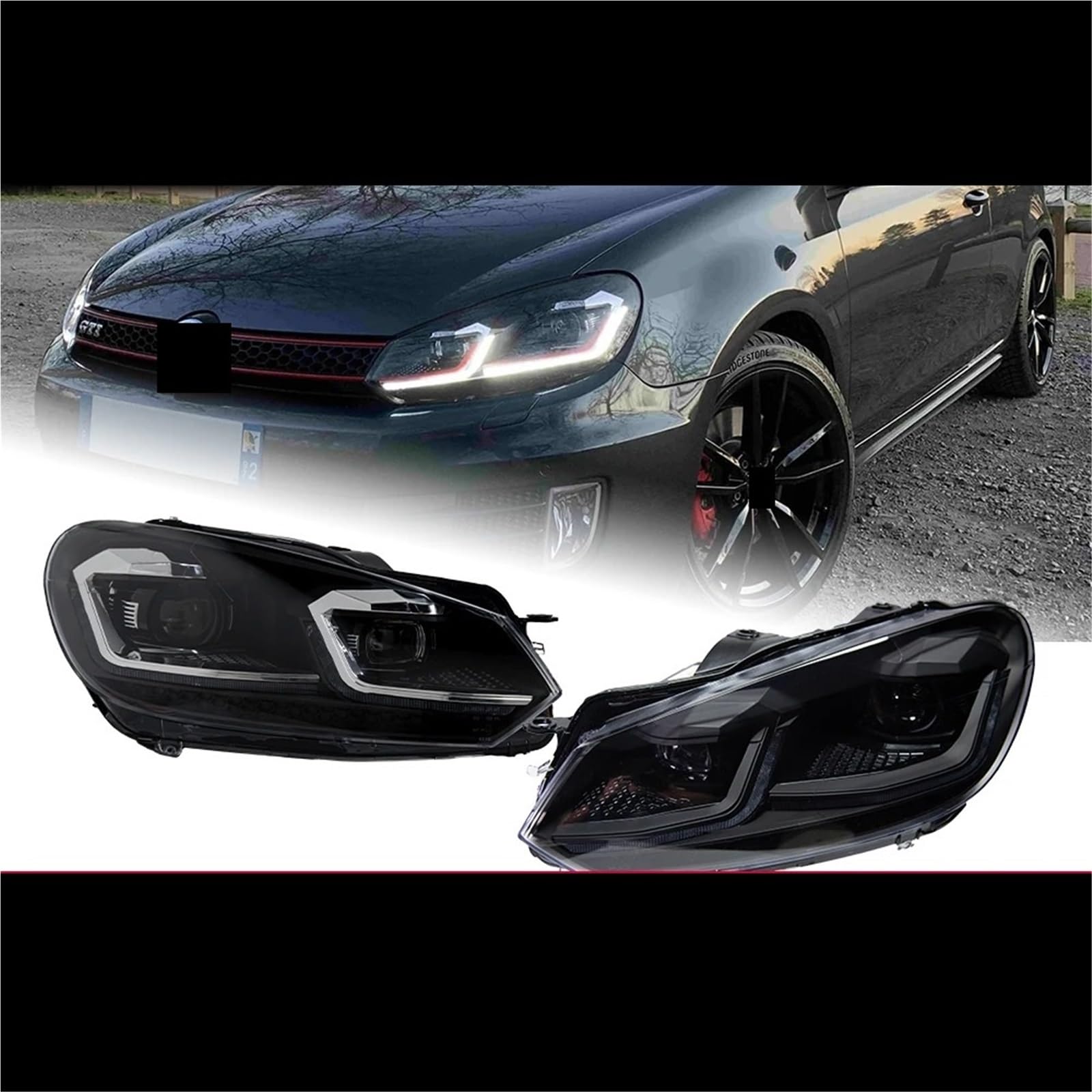Conjunto Faros Faro para VW para Golf6 para Golf 6 MK6 Faro 2009-2012 R20 para GTI Faro para DRL Lente De Proyector Accesorios Automotrices Luces De Coche Conjunto Faro Coche(G*TI Red One Set)