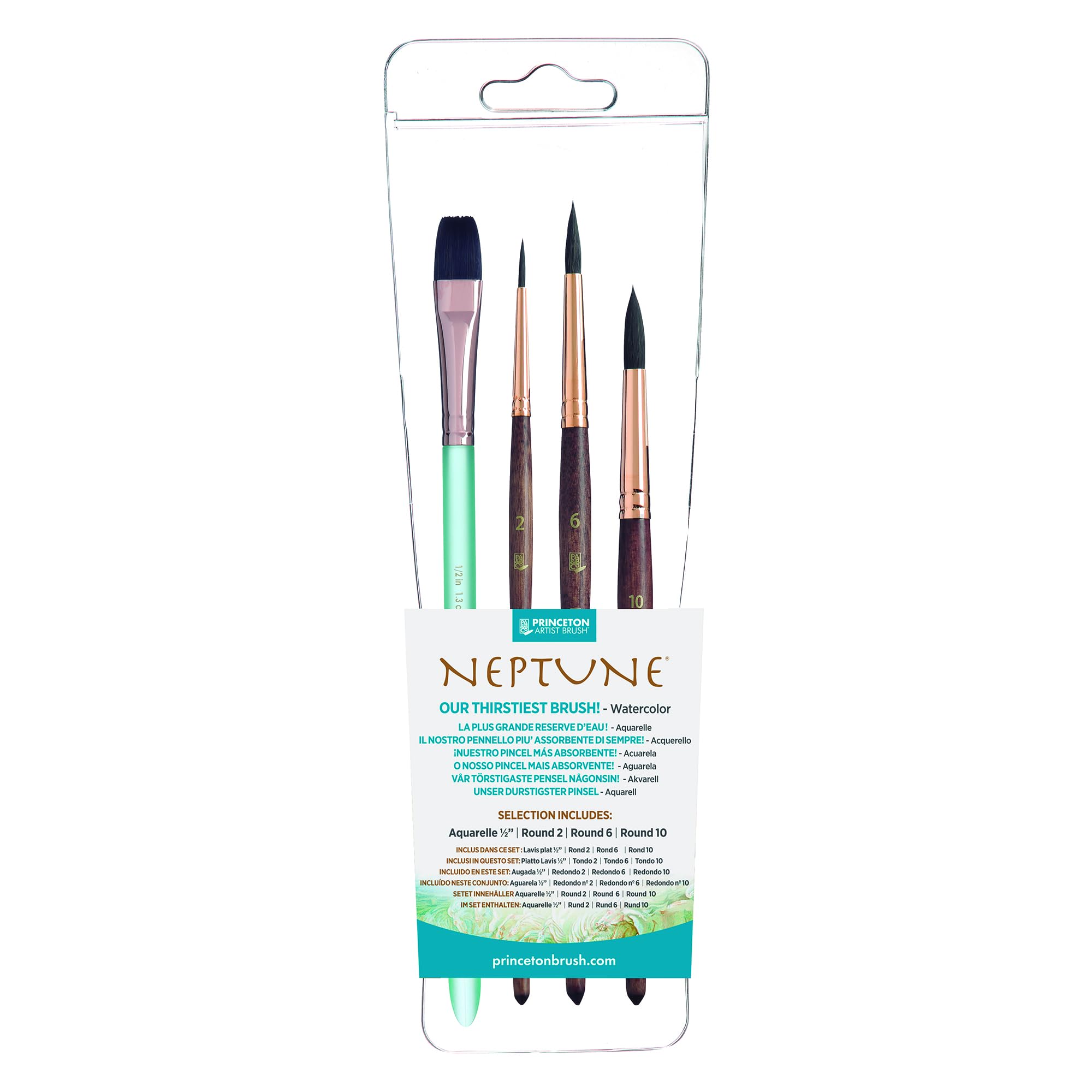 Princeton Artist Brush Neptune Series 4750 zestaw 4 pędzli do akwareli ze sztucznej wiewiórki