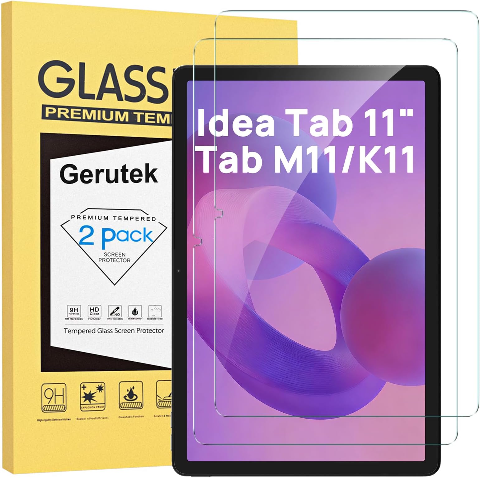 Gerutek 2 Pieces Screen Protector for Lenovo Tab M11 2024 / K11 / Lenovo Idea Tab 2025, 11 Inches (TB-336FU/330FU/331FC/330XU), 9H Hardness, Anti-Scratch, Anti-Fingerprint, Bubble-Free, Tempered Glass