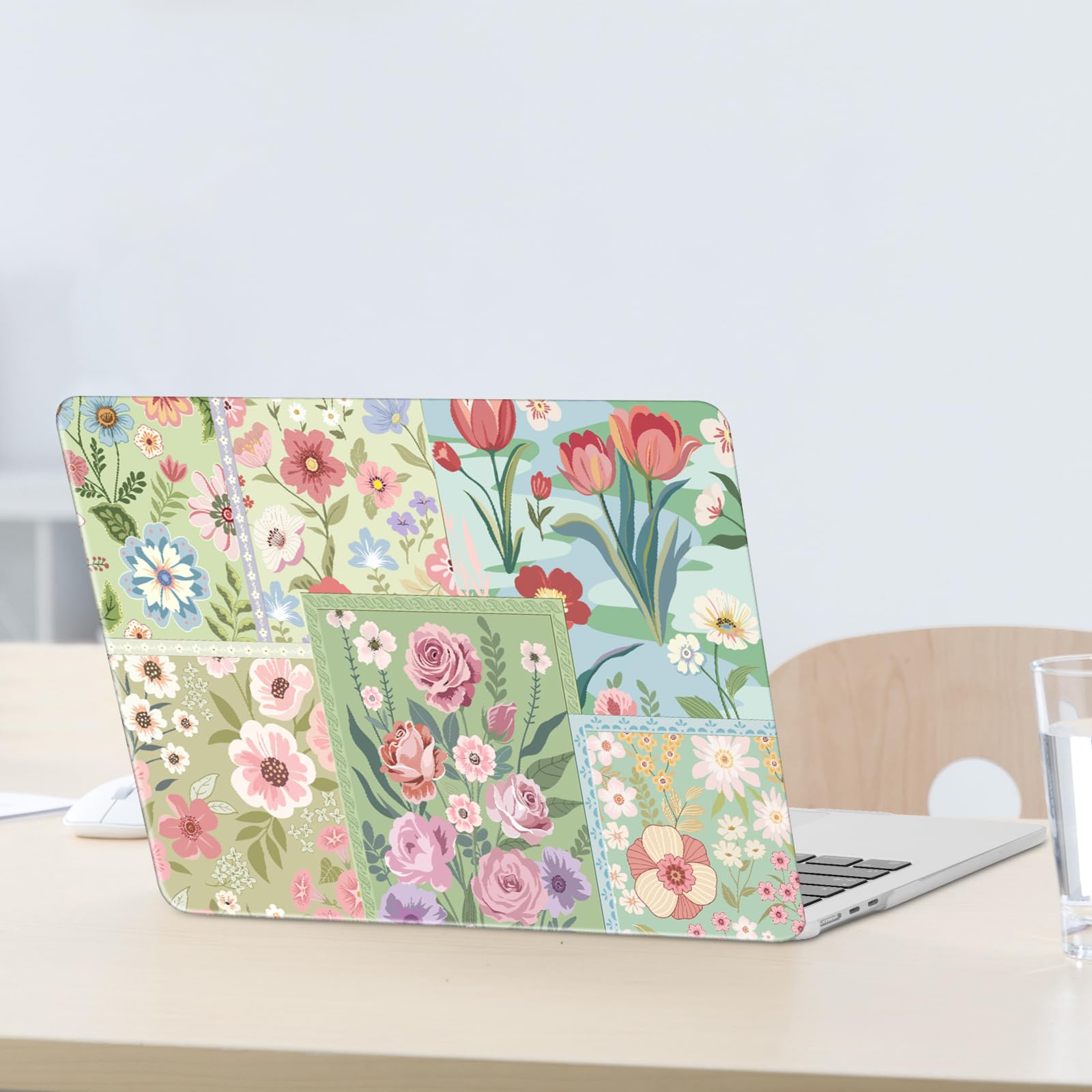 MOSISO Compatible avec MacBook Air 13 Pouces M5 M4 M3 M2 2026-2022 A3449 A3240 A3113 A2681,Fleurs Découpées Plastic Coque Rigide&Clavier Skin&Protecteur D'écran pour MacBook Air 13,6 Pouces,Vert