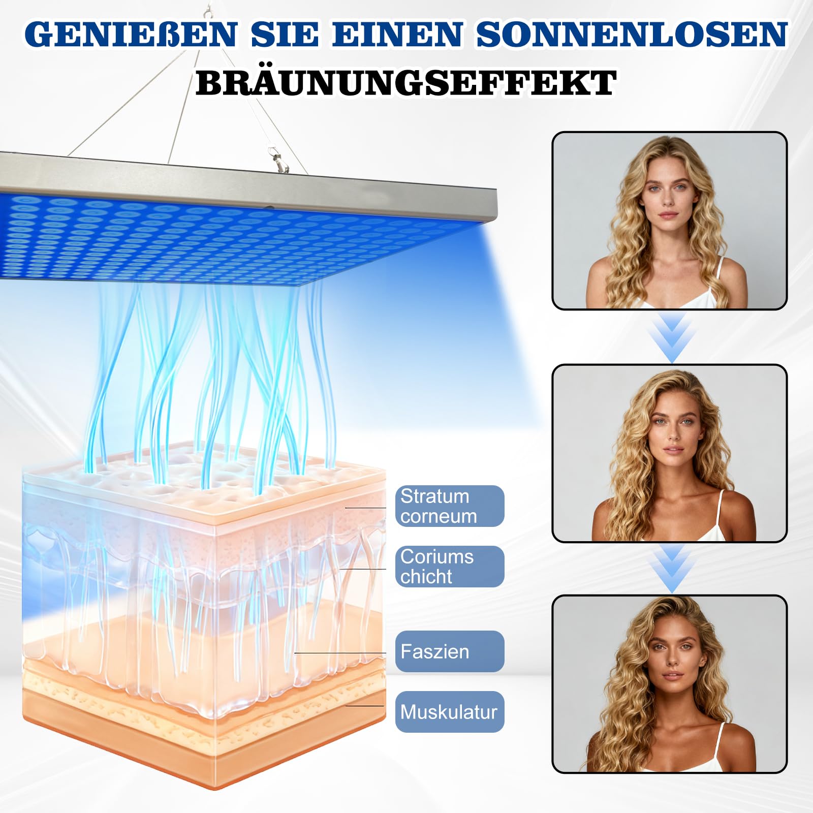 Lampe de bronzage solarium portable pour bronzage du visage à la maison lumière du jour pour le visage et le corps avec support réglable et crochets de suspension