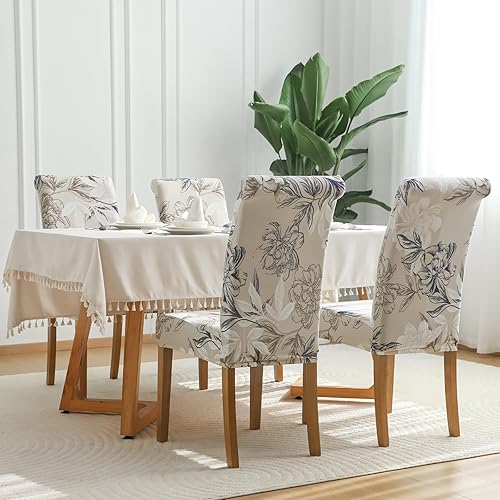 Vista 3 de FORCHEER Juego de 6 fundas para sillas de comedor, fundas elásticas para sillas de cocina, 6 piezas, fundas para silla Parson, paquete de 6, Flores