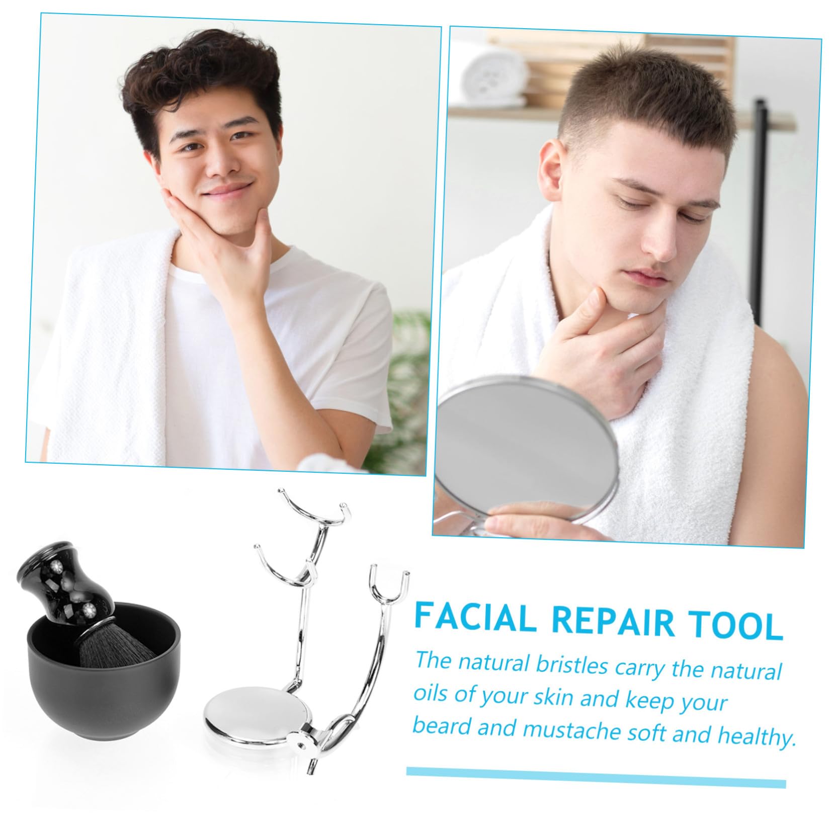 Shaving Kit mit Rasierpinsel und Schale aus Multifunktionaler Herren Rasierpinselhalter für Dichte Cremige Rasierschaum lotion Hautberuhigend und Porenverfeinernd Schwarz silber