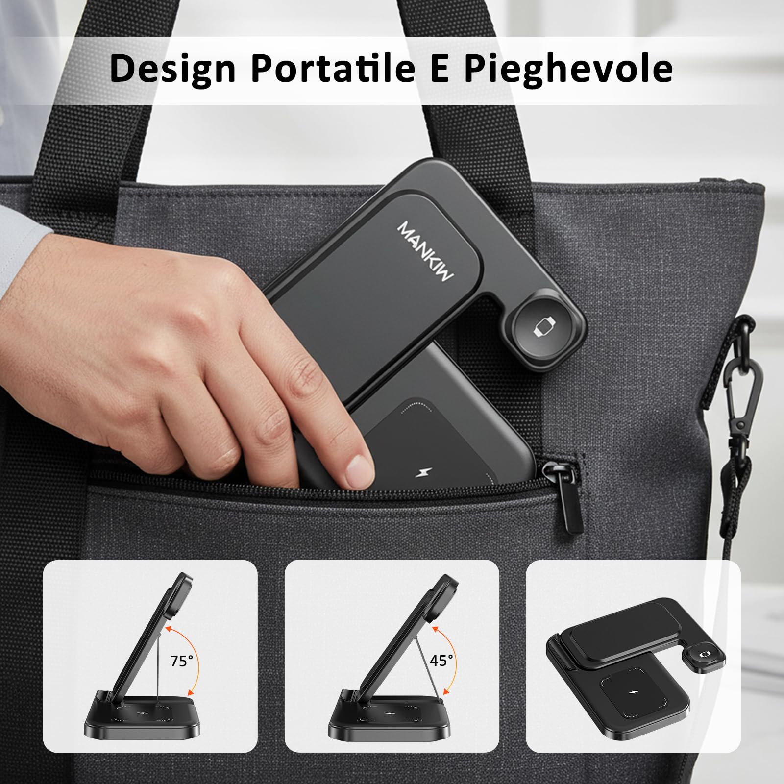 MANKIW Caricatore Wireless 3 in 1 per Apple, Stazione Ricarica per iPhone Air/17/16/15/14/13/12/11 Serie, Compatibile con Watch Ultra/11-2 e AirPods Pro 3/2/4