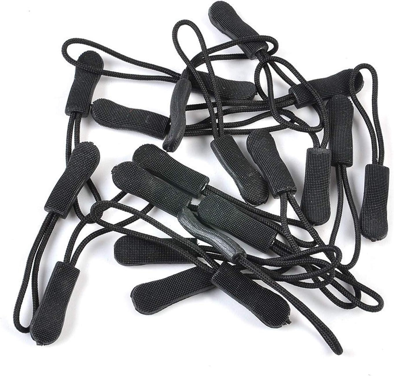Zipper Pull, 10Pcs End Fit Rope Tag Fixer Zip Cord Tab Replacement Clip Broken Buckle Travel Bag(Black)