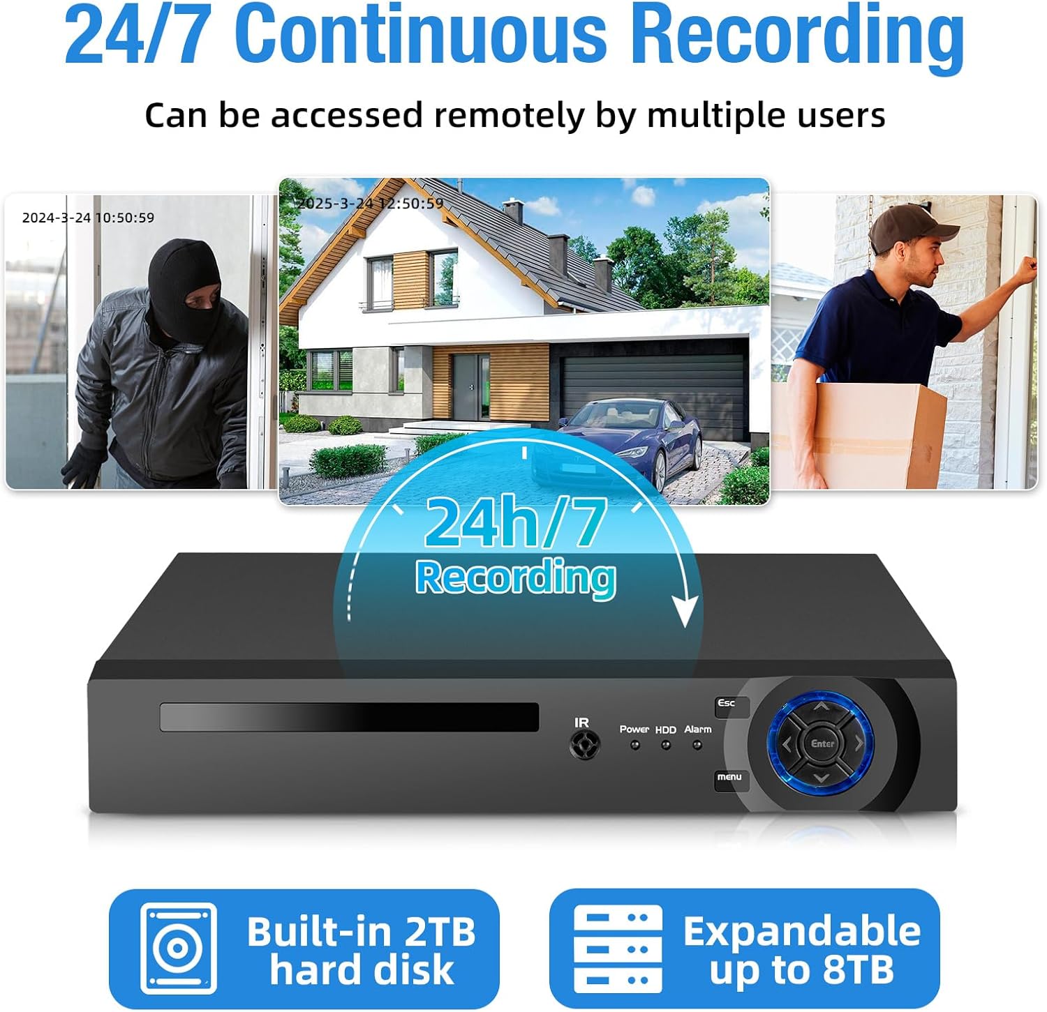 PoE Security Camera System, 8CH H.265+ 3K Lite Wired Security Camera System with 2 x 4MP CCTV IP66 Cameras with Night Vision for Outdoor Use, 2 TB Hard Drive, Remote Access