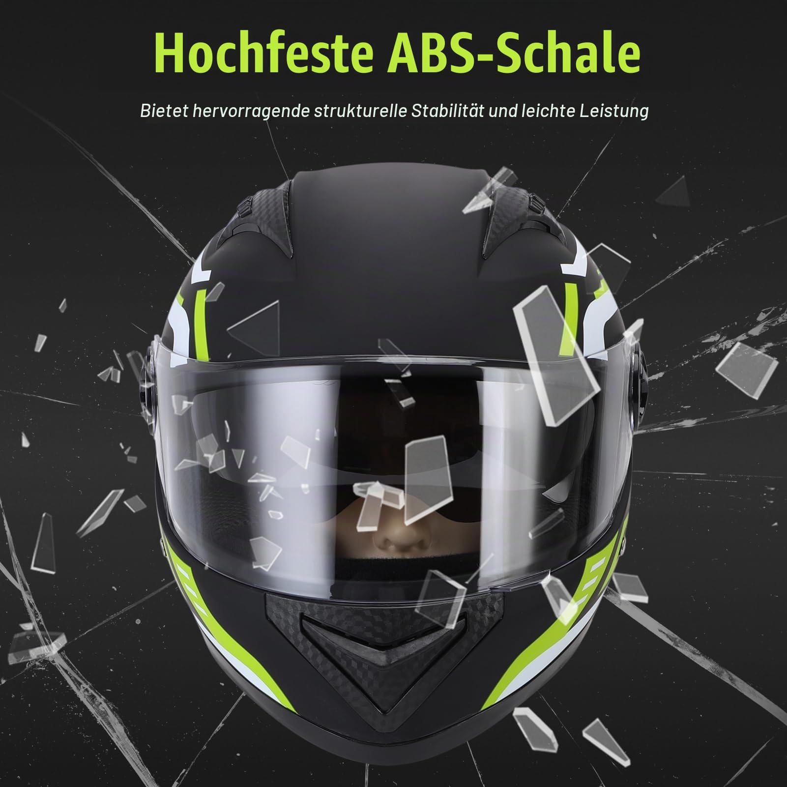 Motorrad Helm, Leichter Fahrrad-Reithelm für Männer und Frauen, Kopf Umfänge von 54-61cm Voll Gesichts Helm mit Abnehmbarem Hals Wärmer, Innere Atmungsaktive Baumwoll Schicht