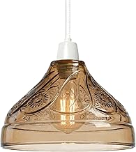 Modern Heavy Glass Lamp Shade 24.5cm Wide, Brown Easy Fit Replacement Ceiling Pendant Light Shade, Floral Pattern Design, Vintage Style Glass Hanging Lamps