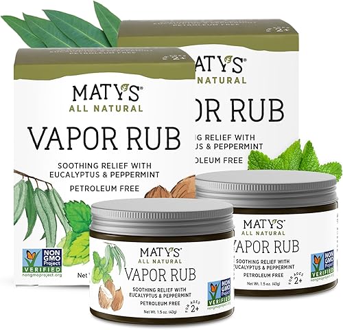 Matys Vapor Rub para adultos y niños a partir de 2 años frote natural en el pecho sin petróleo hecho con aceite de coco menta árbol de té y