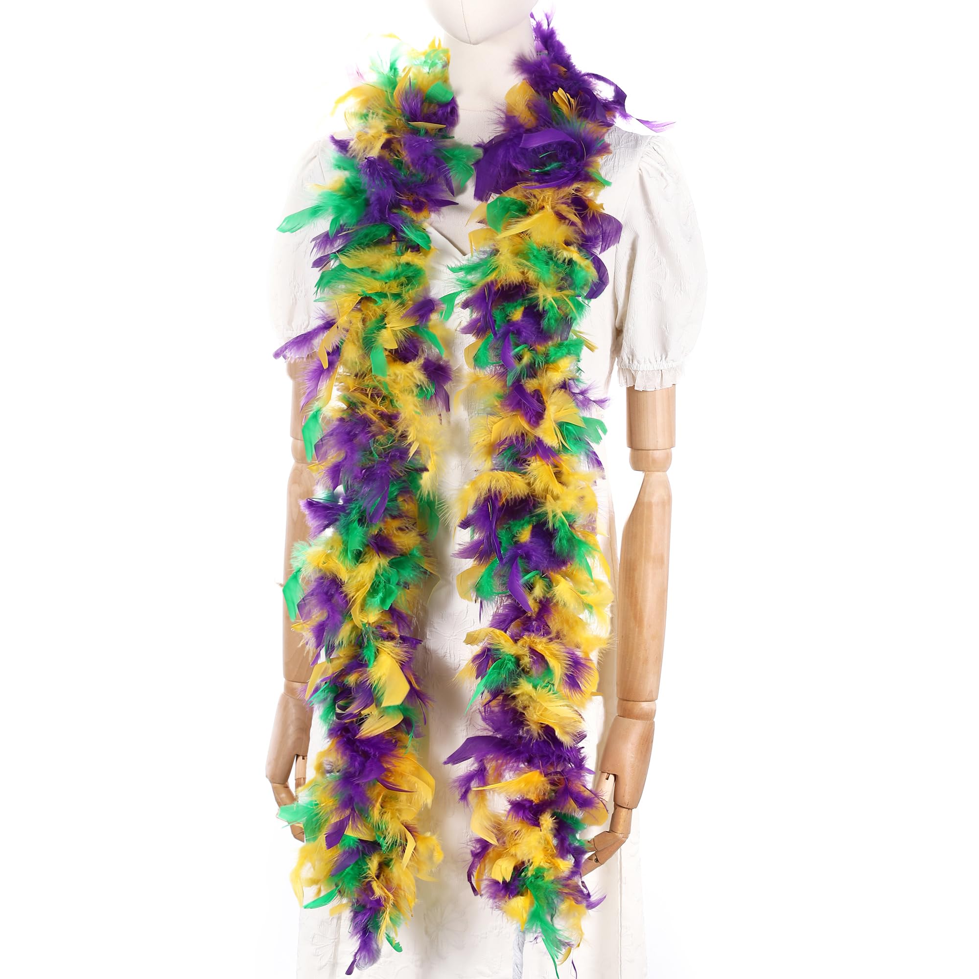 Larryhot 80g Mardi Gras Feather Boa - 2 Yards Boa Feathers for Party,Christmas,Mardi Gras,Masquerade Party,Carnival,Concert and Home Decoration(80g-Mardi Gras), Mardi Gras, 80g