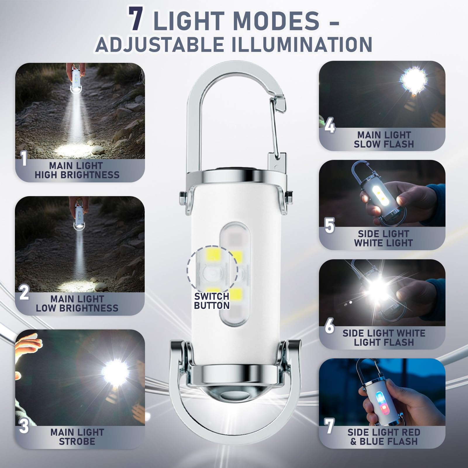 TaimeiMao Mini portachiavi super luminoso, 1200 lm, mini torcia LED super luminosa, torcia a LED, ricaricabile, impermeabile, per casa, auto, lavoro all'aperto, viaggi, campeggio (bianco)