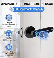 Vista 3 de eLinkSmart Cerradura de puerta de huellas dactilares, cerradura de puerta de entrada sin llave con mango de teclado, perilla inteligente biométrica