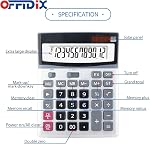 OFFIDIX Calculatrices de grandes clés Calculatrice de bureau, calculatrice électronique double puissance Portable 12 Grand chiffre LCD Calculatrice d'affichage