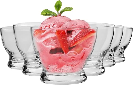 Krosno Pure Ice Cream Dessert Bowls, Set of 6 9.8 oz Lead-Free Crystal Glass Cups for Ice Cream, Fruit, Jelly and Snacks Dishwasher Safe Serving Bowls