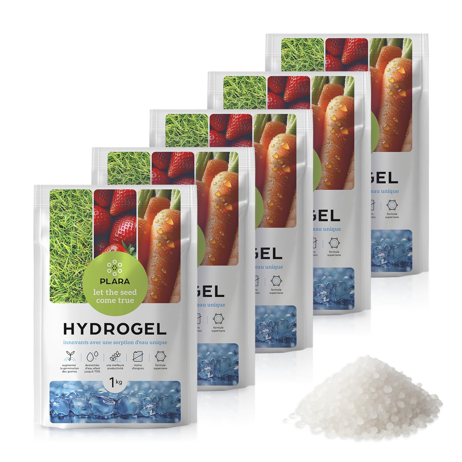 Hydrogel de Rétention d'Eau 5KG | Contrôle de l'Humidité pour le Sol | Eau Gélifiée Plante Non Toxiques et Écologiques | Eau Solide pour Plante pour Libération Lente