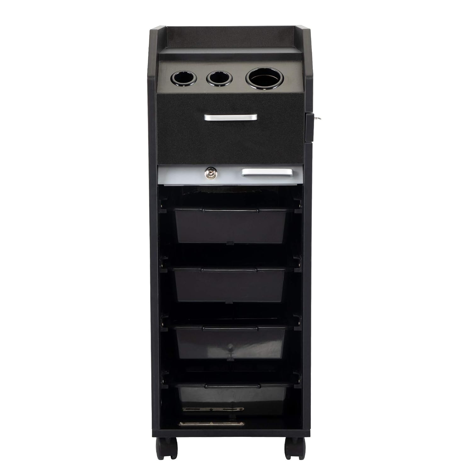 Movable Salon Appliance Hair Holder Tool Storage Cart, Beauty Accessories Organizer with A Lockable Rolling Door and 4 Storage Boxes, Black : Beauty & Personal Care