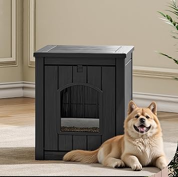 Fancyango Dog House - Outdoor & Indoor Dog Kennel Furniture, Weatherproof Shelter for Small and Medium Dogs, Stylish for Patio, Garden or Home Black,17.7" L 22.8" W 21.7" H