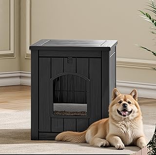 Dog House - Outdoor & Indoor Dog Kennel Furniture, Weatherproof Insulated Shelter for Small and Medium Dogs, Stylish for Patio, Garden or Home (Black,17.7" L × 22.8" W × 21.7" H)