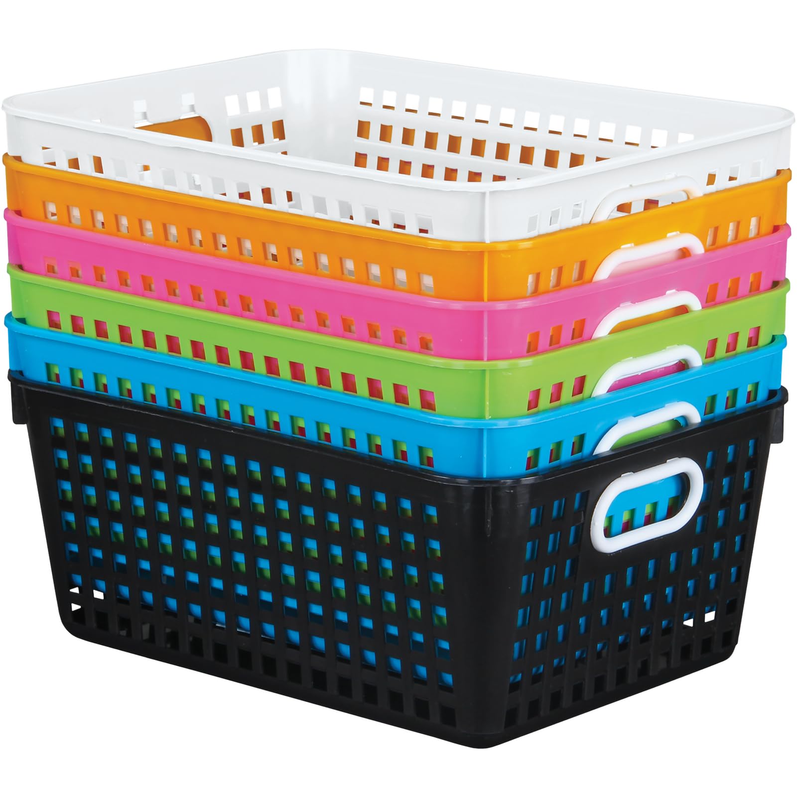 Really Good Stuff - Cestini in plastica per aule o uso domestico, impilabili in rete di plastica con manici – colori fluorescenti brillanti – 33 x 25,4 cm (set da 6)