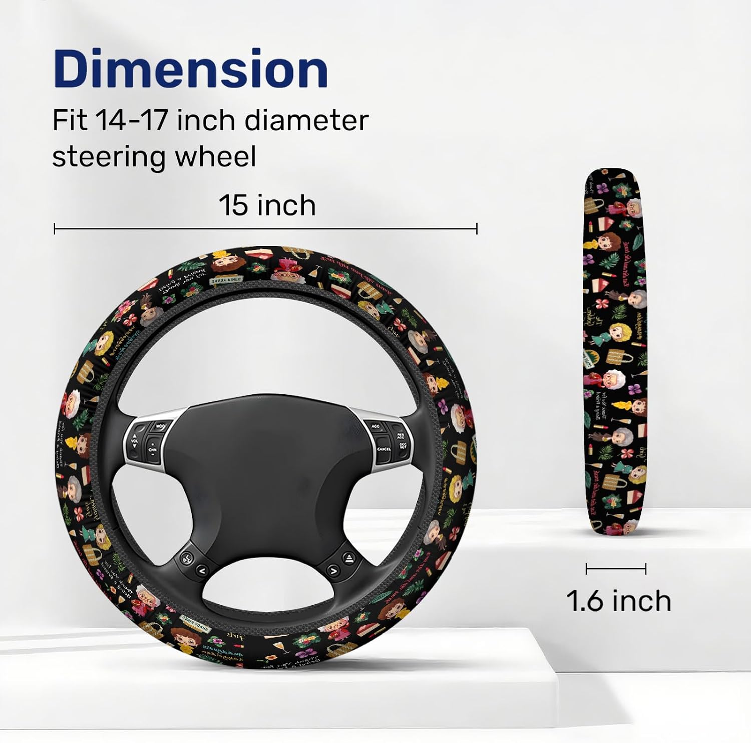 GENANY Vintage Girls Friendship Steering Wheel Cover, Non Slip Polyester Wheel Protector for Car SUV Truck, Universal 15 Inch image 2