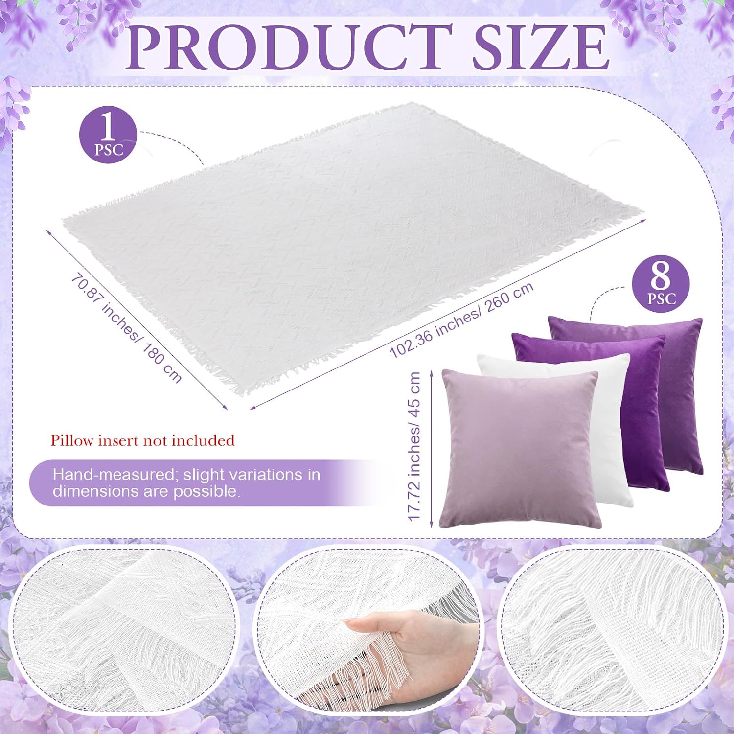 Moukeren 10 Pcs 71''x102'' Extra Large White Outdoor Boho Picnic Blanket with Table Runner and 8 Throw Pillow Covers Oversized Washable Portable Beach Blanket for Picnic Camp Lawn Wedding