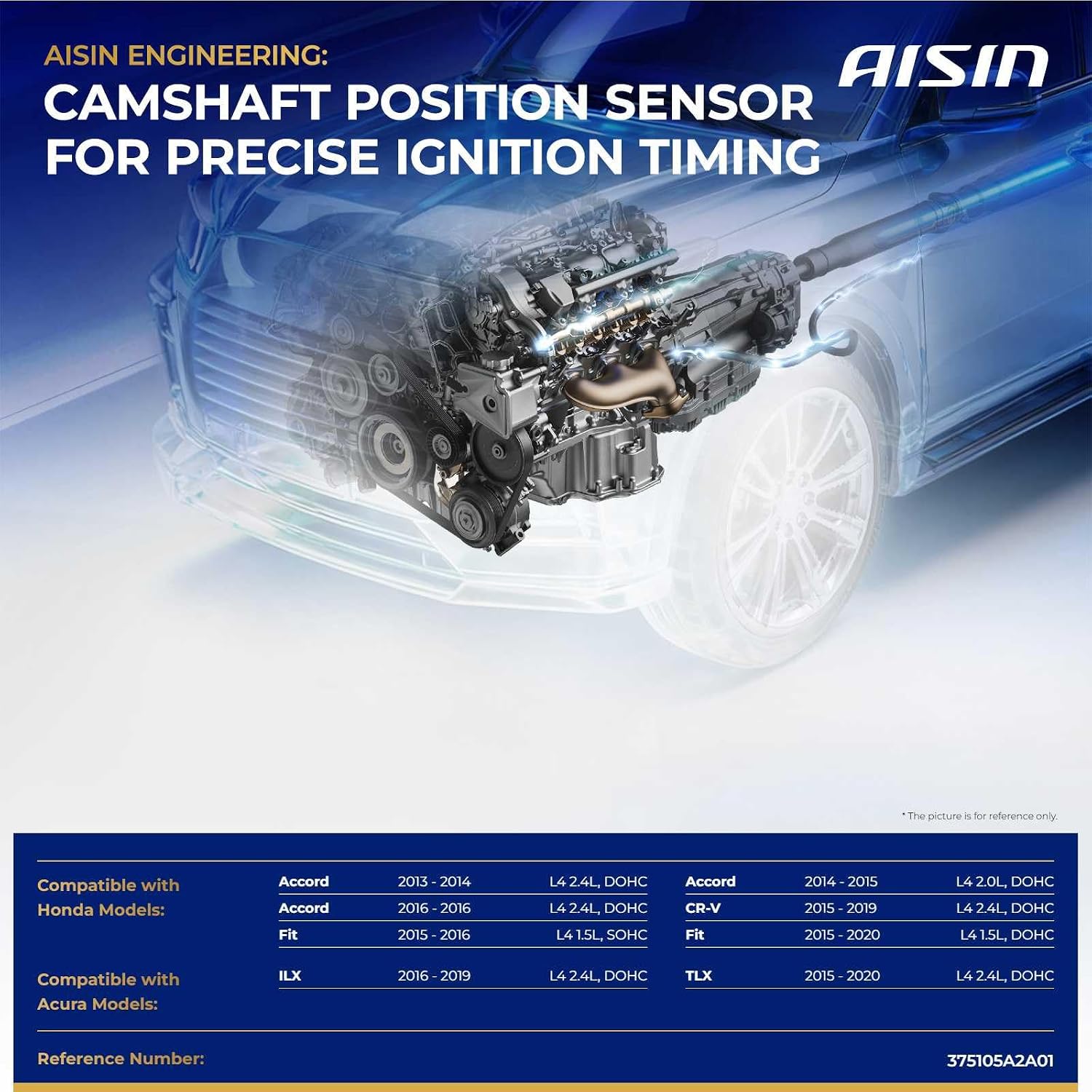 AISIN AFTERMARKET CMSH-00295 Camshaft Position Sensor - Compatible with Honda Accord 2013-2017, CR-V 2015-2019, Fit 2015-2020, Acura ILX 2016-2022, NSX 2017-2022, TLX 2015-2020 - 1.5L 2.0L 2.4L 3.5L