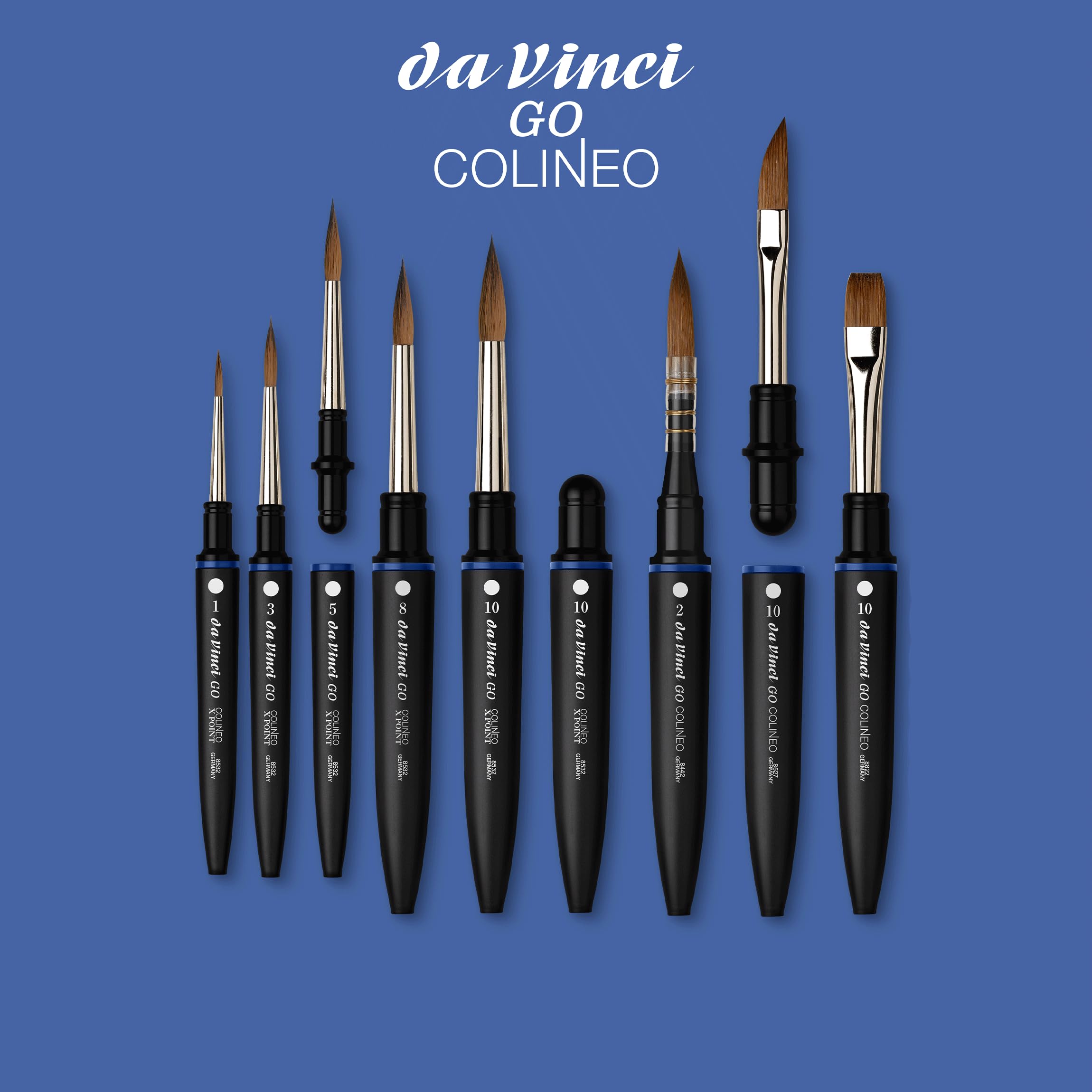 da Vinci, GO COLINEO, Reise-Aquarellpinsel, extra spitz, Kolinsky Sable Synthetic Fibre, hohe Farbaufnahme, elastisch, für Aquarell und Acrylfarben, rund, Größe 8