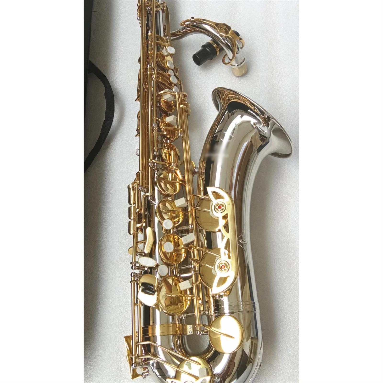 Saxofón Bb Saxofón Tenor Profesional Instrumento Musical Latón Níquel Plata Llave Dorada Saxo Tenor Instrumento De Jazz (Color : Leather bag)
