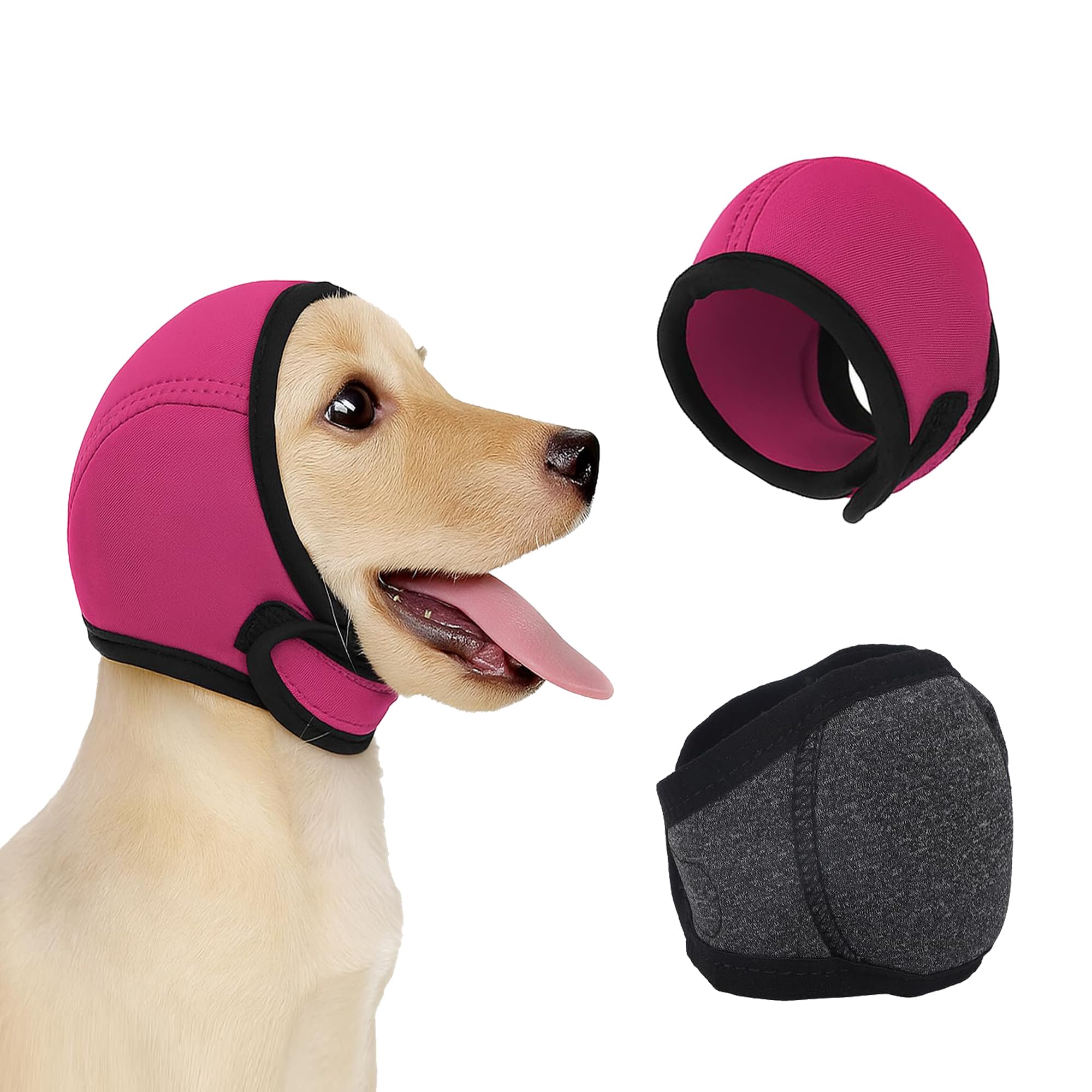 Dog Ear Protection Cover - Waterproof Warm Ear Guard, Adjustable Cat Ear Scarf | Noise Reduction for Grooming Bathing Swimming (Rose Red, S)