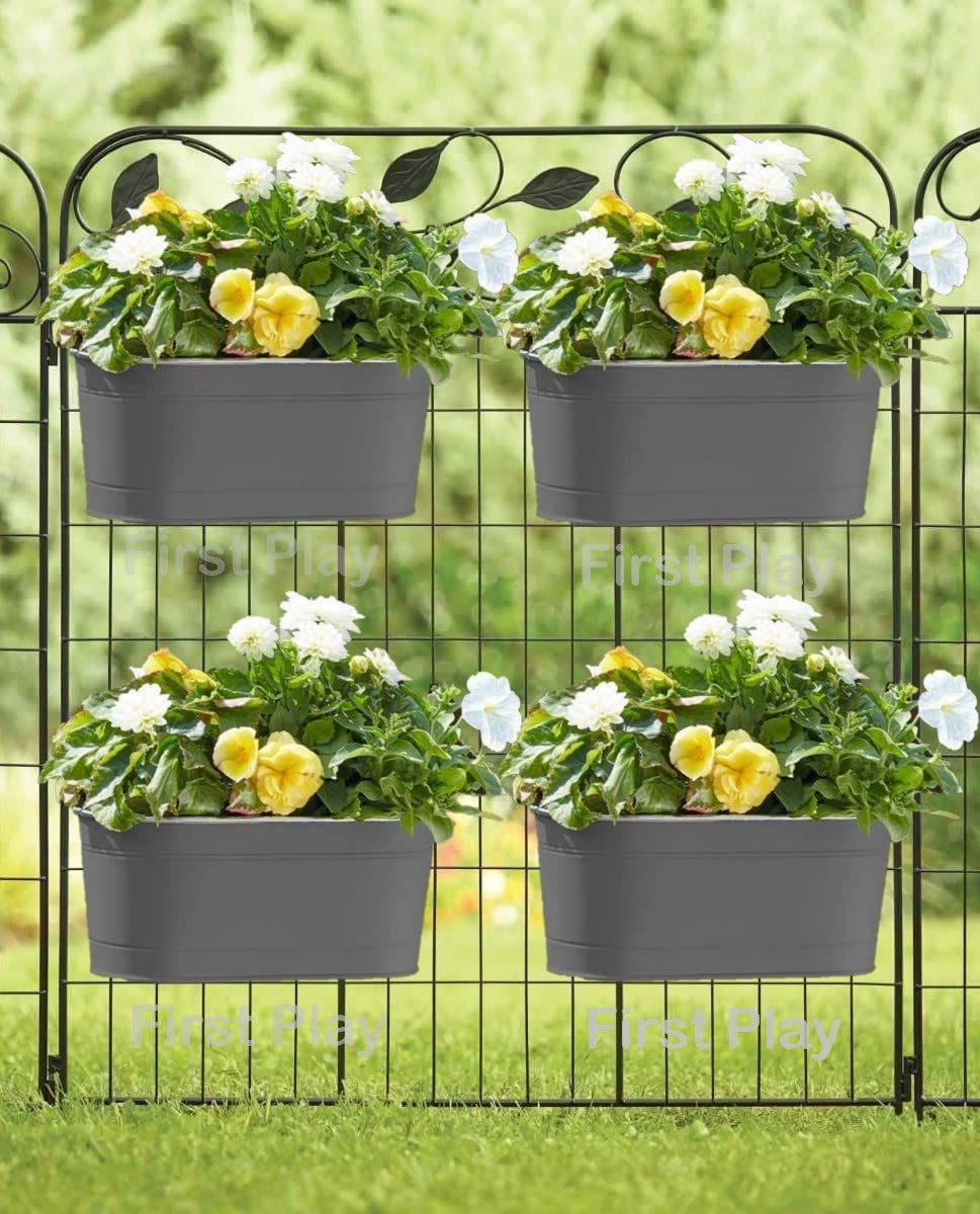 First Play Galvanised Metal Hanging Railing Planter | Plant Holder for Balcony & Home Garden Planter with Detachable Hooks Flower Bucket Planters for Balcony Pack of 4, Grey (B0BDMGC5ZD) Amazon Price History, Amazon Price Tracker