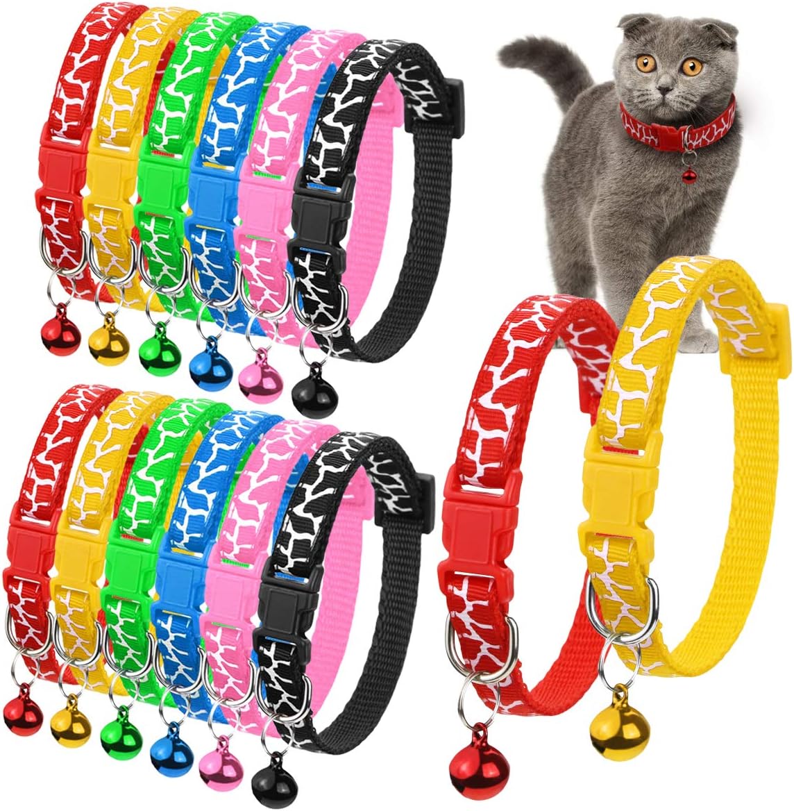CZWESTC 12 Pcs Cat Collars with Bell, Cute Kitten Collars, Adjustable Cat Collars for Small Cat, Kitten or Other Small Pet (6 Colors)