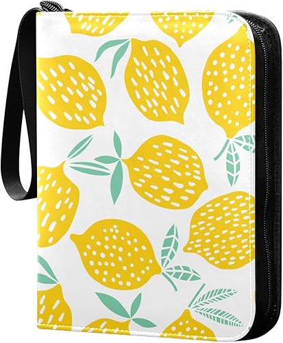 Lemons Card Binder 4 Pocket Trading Card Holder Book with 50 Sleeves Card Holder Folders Fits 400 Cards 3 Rings Trading Card Holder for Football