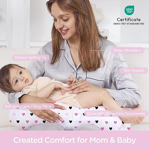 Vista 56 de Little Grape Land - Almohada de lactancia para bebés, de apoyo, alimentación con biberón, tiempo boca abajo, con funda lavable a máquina y relleno