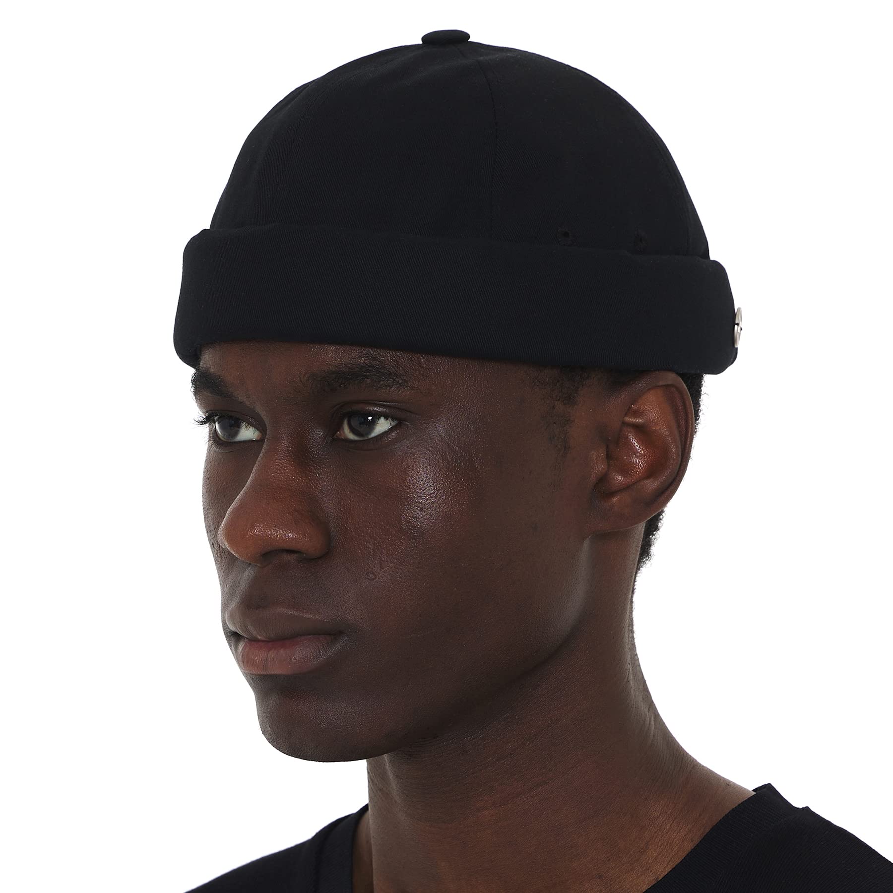 UNDERCONTROL Extra Large Oversized Brimless for Big Head Side Steel Label Adjustable Cotton Unisex Plus Size Korean Watch Cap (Black)