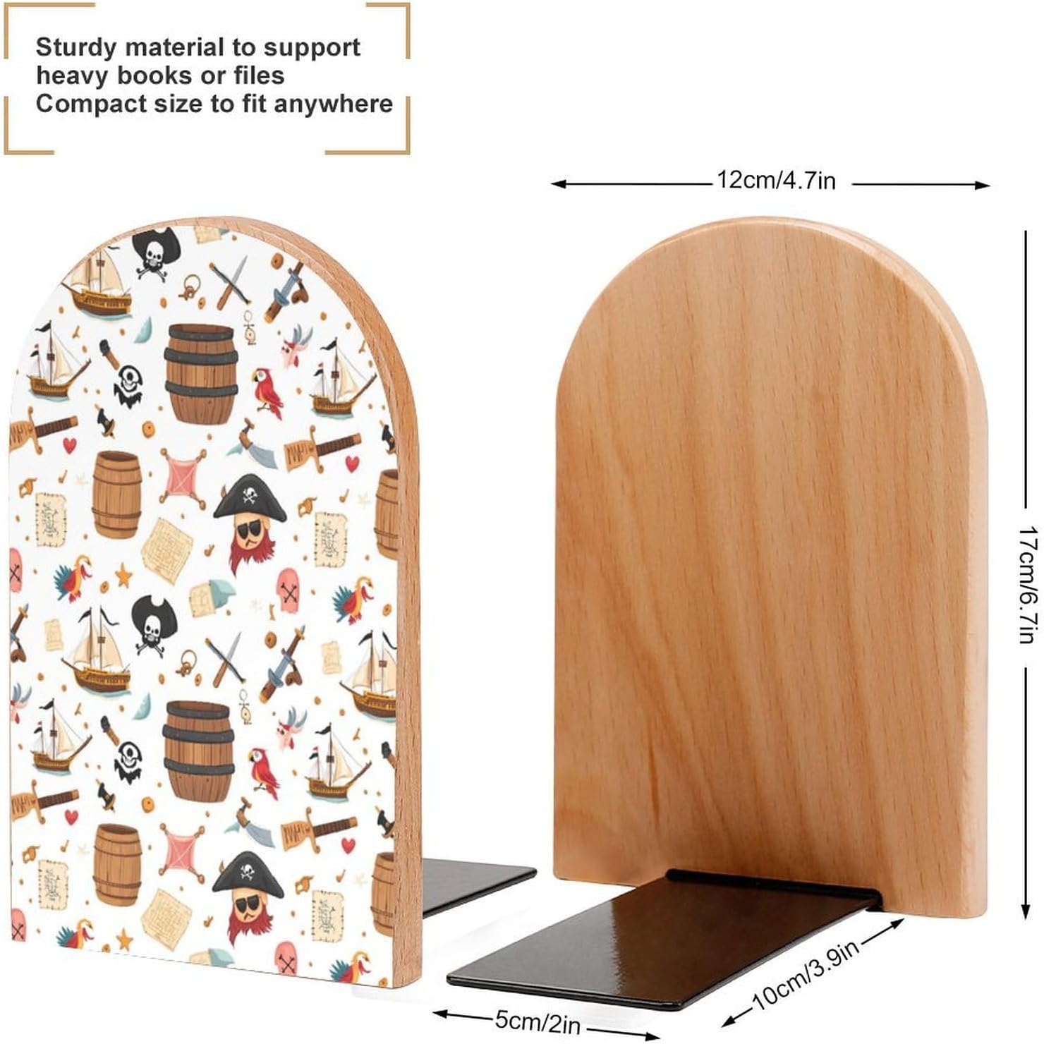 PiratesThemed Items Ship Bird Cute Wood Book Ends Decorative Bookends 1 Pair Non-Skid for Shelves Home Office 7 X 5 Inch