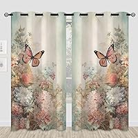Vista 2 de Cortinas opacas de mariposa para decoración del hogar de niñas y niños, hermosas flores en acuarela, con ojales, aislamiento térmico, cortinas