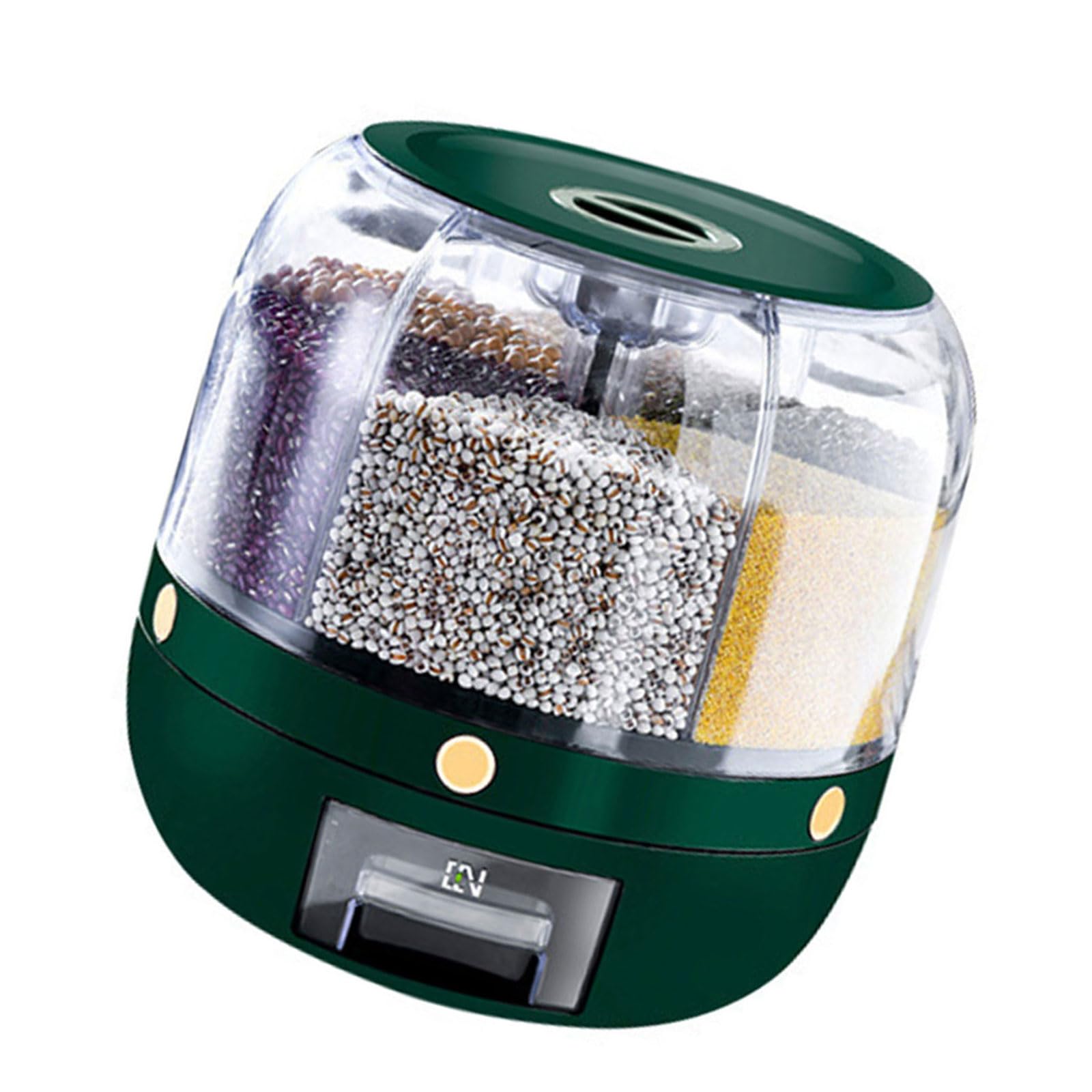 Limtula 360 Degree Rotating Dry Food Storage Container Grains Bucket with 6 Compartments Rice Dispenser Box Kitchen Supplies Grains Storage Container