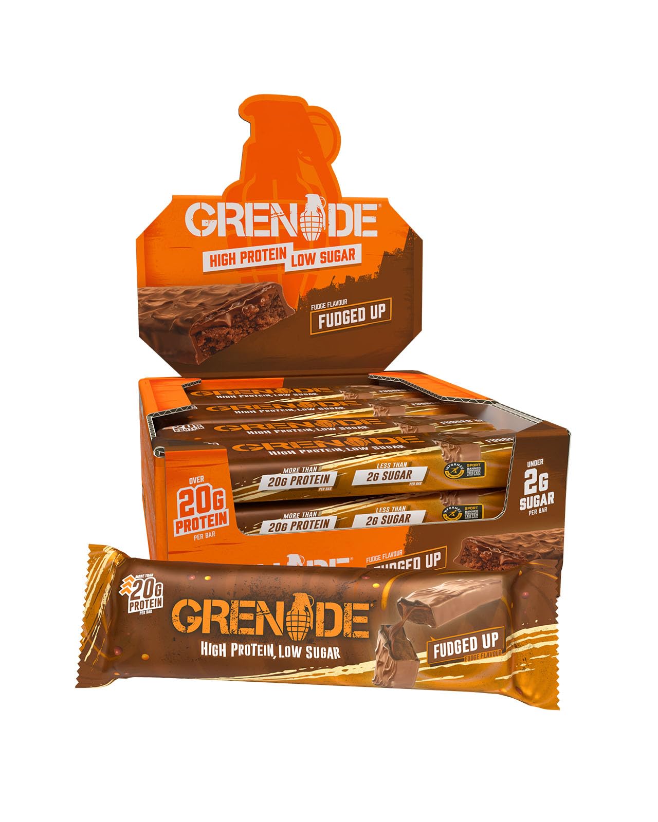Grenade Fudged Up Protein Bars, 12 x 60 g | High Protein, Low Sugar Bars, Over 20 g Protein & 1.7 g Sugar, Soft Nougat with a Fudge Flavoured Centre & Caramel