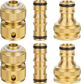 Kit de Conector de Manguera de Jardín Que, 6PCS Accesorios de conexión de Manguera de latón, Incluye Conector Waterstop de 1/2", Acoplamiento Rápido de 1/2" y Accesorios Hembra de 1/2" - 3/4"