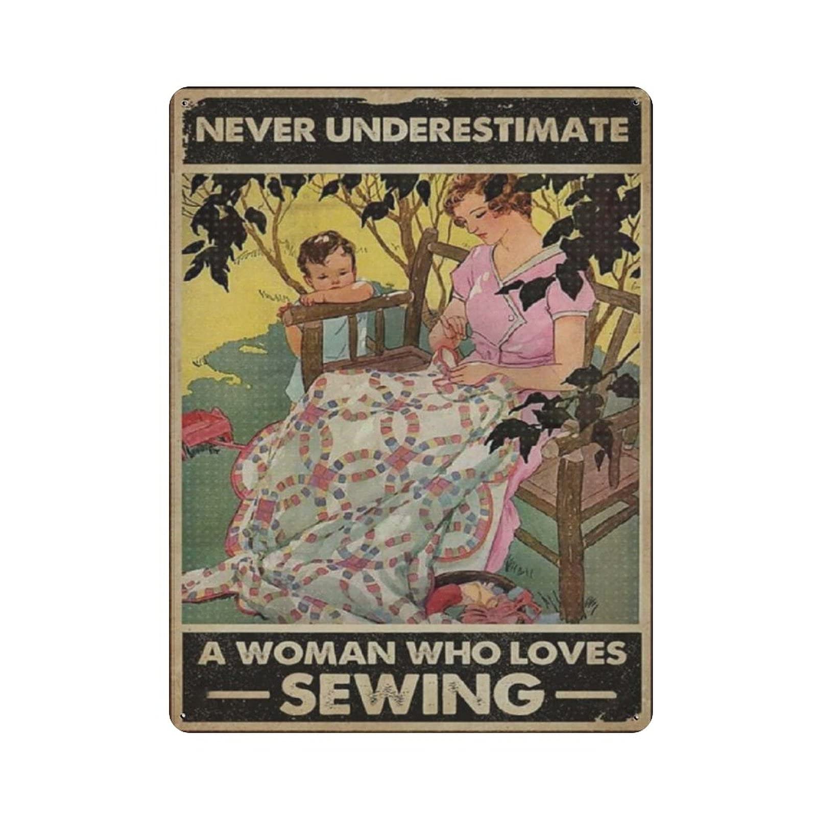 Metal Tin Sign Underestimate Sewing Reproduction Vintage Tin Poster Metal Sign Wall Decoration Country Kitchen Home Garage Decor 16"x12"