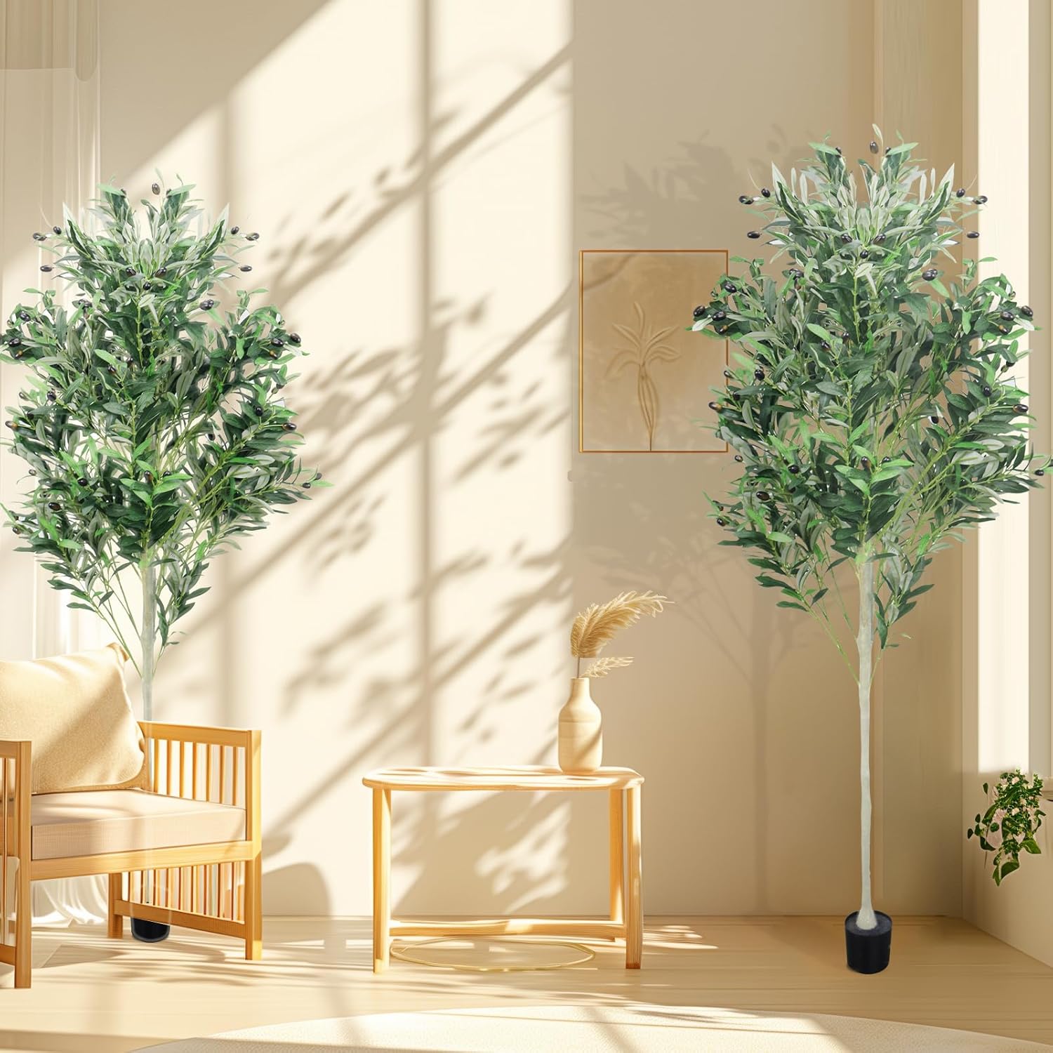 2 Pack Artificial Olive Trees, 6FT Indoor Tall Faux Olive Trees with Planter, Realistic Olive Plants for Home Decor Office Living Room