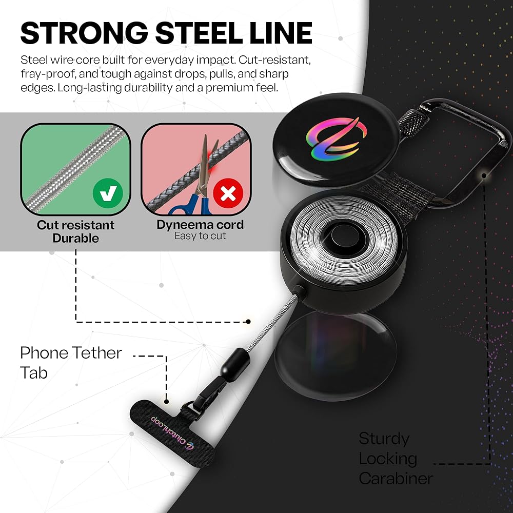 Amazon.com: ClutchLoop Anti-Theft Phone Tether - Universal Adhesive Anchor,  Retractable Steel Line and Locking Carabiner - Secure for Travel,  Festivals, Content Creation & Daily Protection. : Cell Phones & Accessories