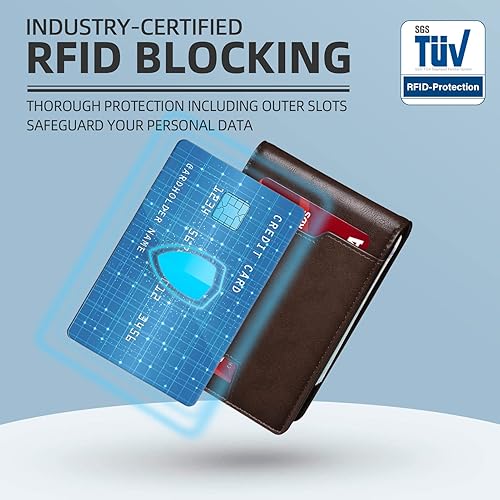 Miniatura 5 de Billeteras Zitahli para hombre, delgadas, RFID, de cuero, plegables con caja de regalo, Chocolate, Minimalista