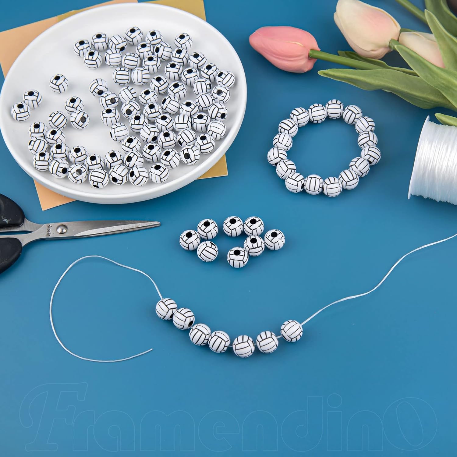 Framendino, 100 Pack Volleyball Beads 12mm Small Sports Pony Loose Ball Bead for DIY Craft Jewelry Making Bracelets Necklaces Earrings Decoration Accessories - Image 3