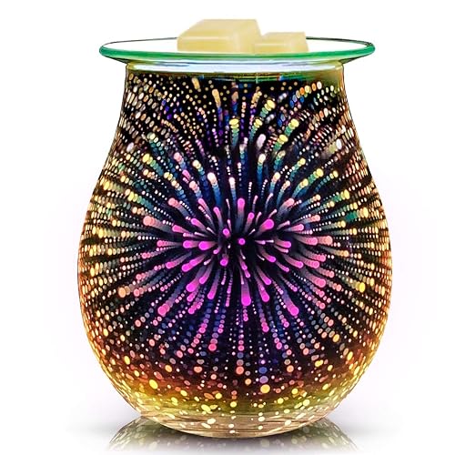EQUSUPRO 3D Glass Electric Wax Melts Warmer Wax Burner Melter Fragrance Warmer for Home Office Bedroom Living Room Gifts & Decor (3D Fireworks) - 3D Fireworks