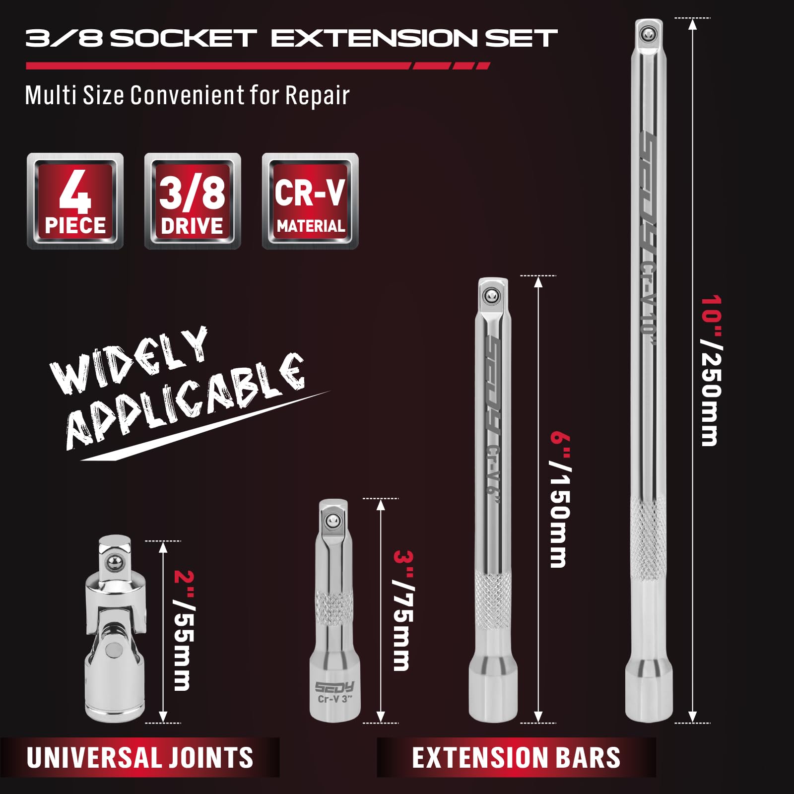 Barras 1/4 3/8 1/2 Juego De 9 Extensiones Giratorias Para Trinquete - 1/4, 3/8 Y 1/2 Pulgadas | Herramientas Profesionales De Acero Vanadio Extensiones 1/4 3/8 1/2