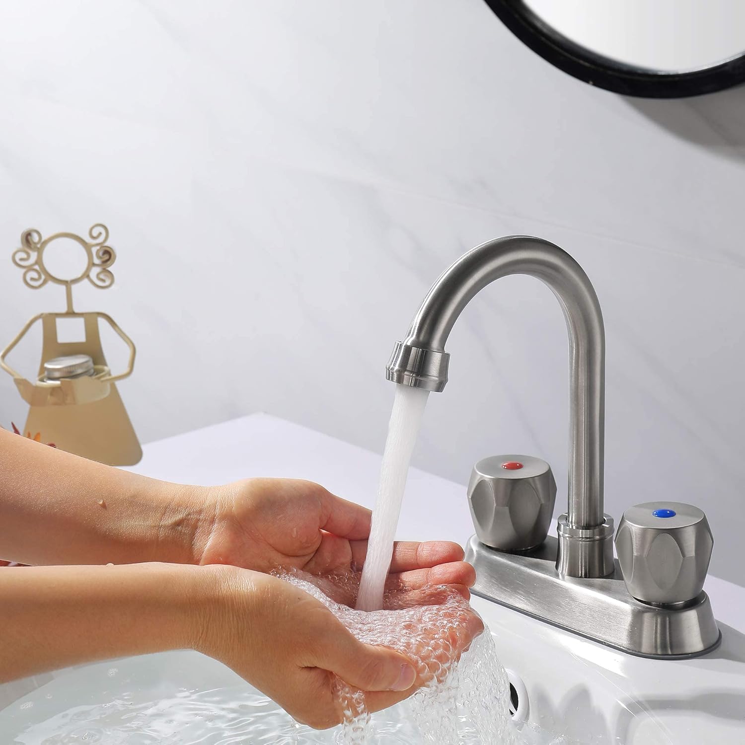 2 Handle Bathroom Sink Centerset Faucet with Pop-Up Drain Stainless Steel with Overflow, Supply Utility Hose for Laundry Vanity Brushed Nickel 1. GPM