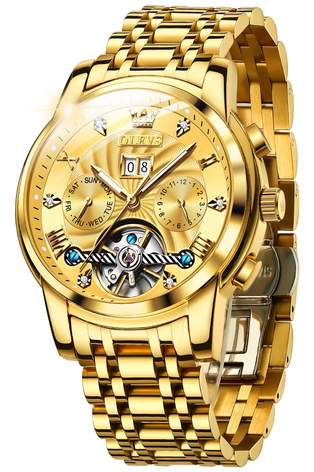 OLEVS Ladies Luxury Gold Silver Stainless Steel Quartz Watch Waterproof Date