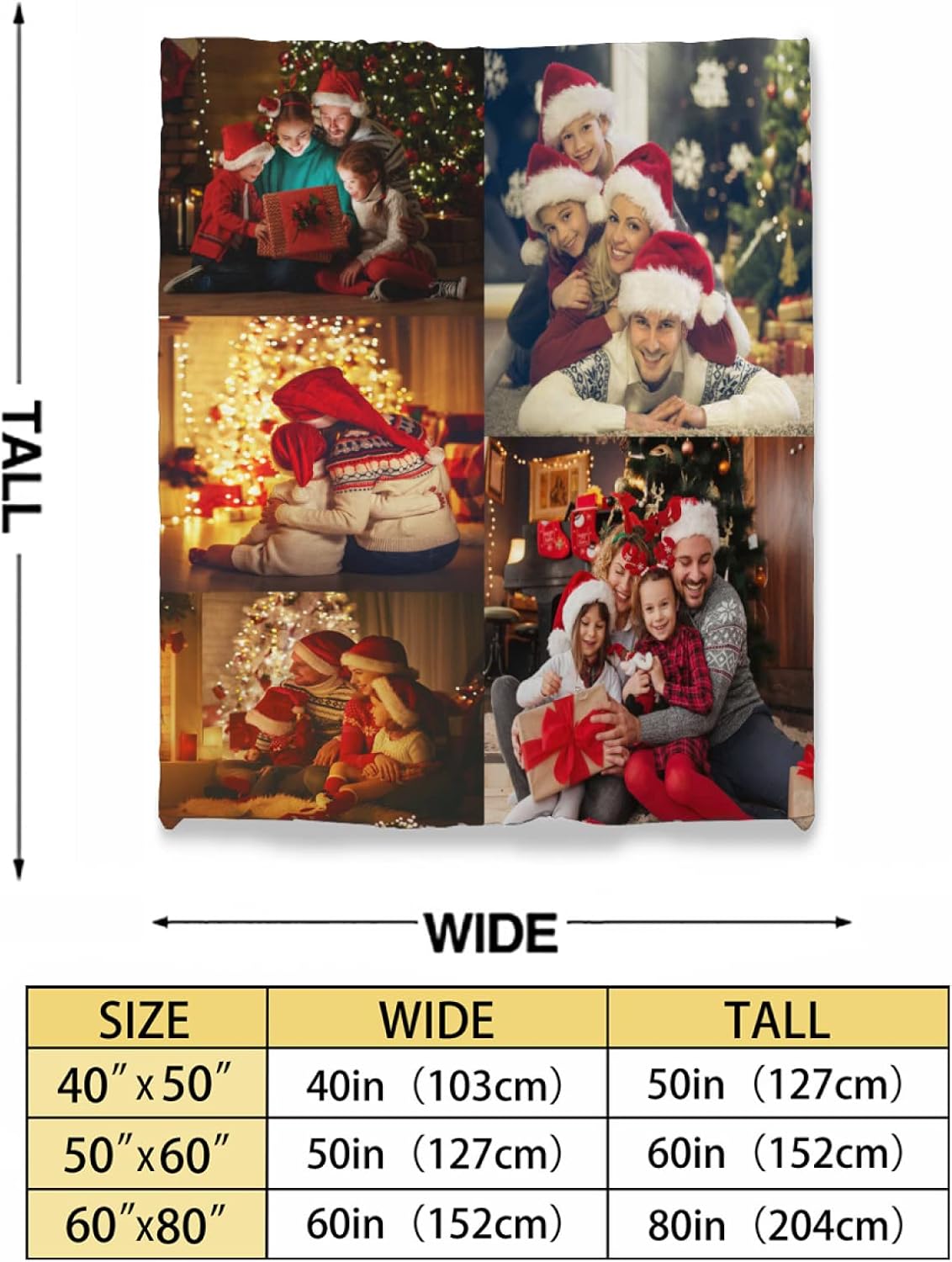 Custom Blanket Personalized Blanket with Photos Text Customized Picture Blanket for Adults Kids Mom Fathers Birthday Christmas Halloween Valentines Day Gift,Photos Collage,5 Photo Collage 80''x60''
