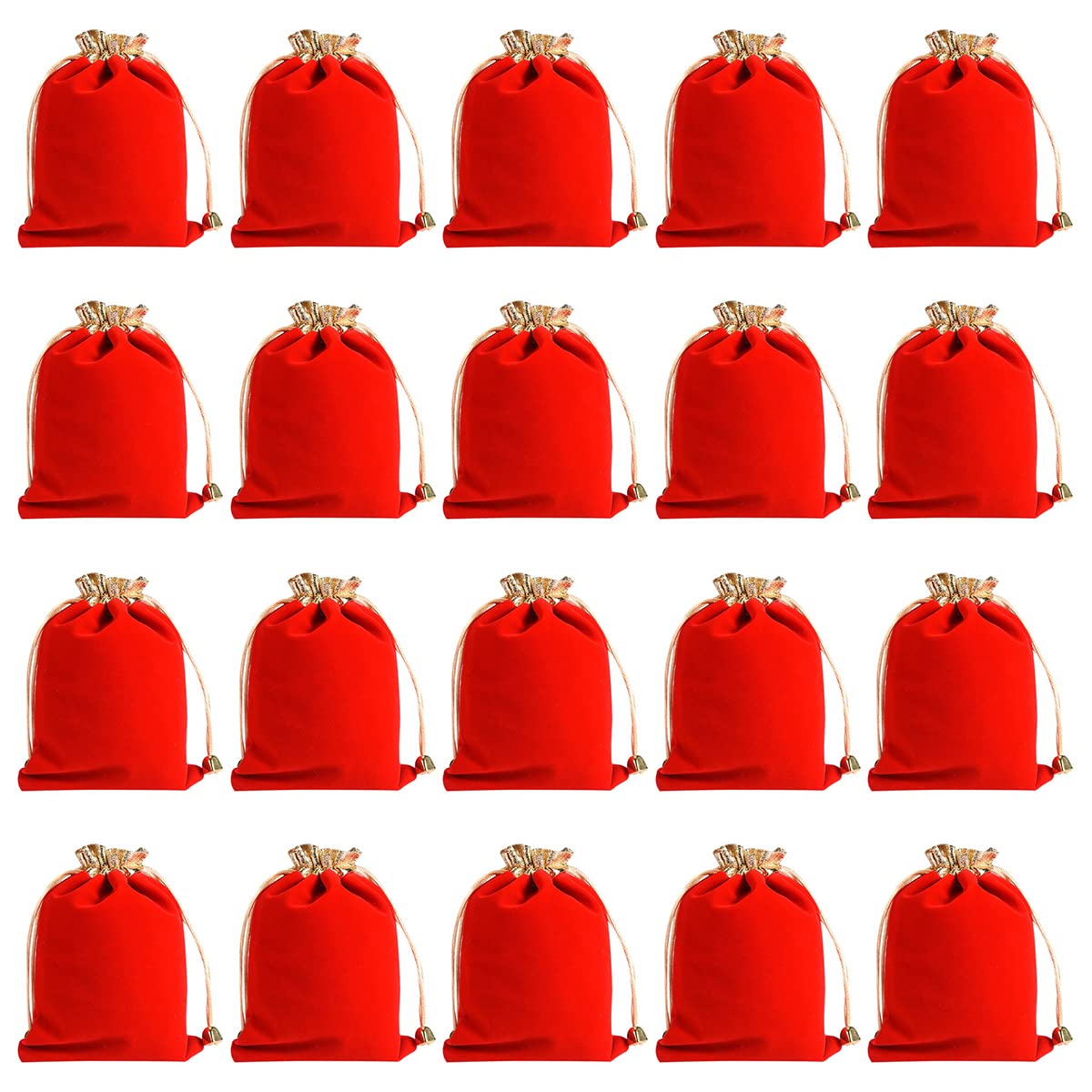 WANGCL 20PCS Velvet Present Bags Golden with Drawstring Candy Packaging Bag for Wedding Party Birthday Christmas 4.7x6 Inch (Red)